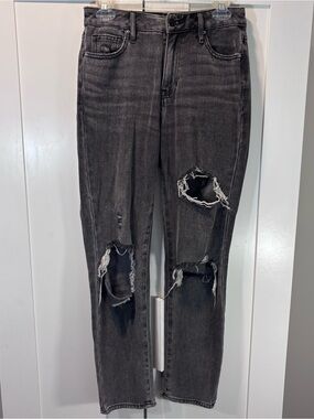 PacSun 100% Cotton Mom Jeans Womens 25 Black Distressed Ripped Denim